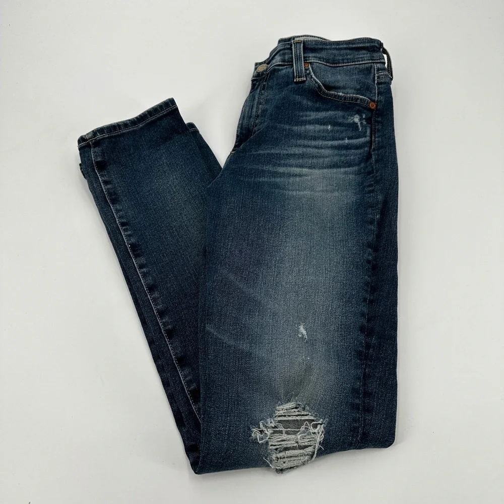 AG Adriano Goldschmied Mari High Rise Straight Jeans Distressed Blue 27R